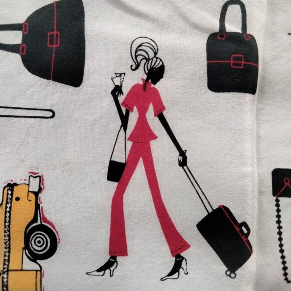 VTG JONES NEW YORK Red & White Square 20" Scarf w/ Yellow Taxi Travel Print - Picture 6 of 11